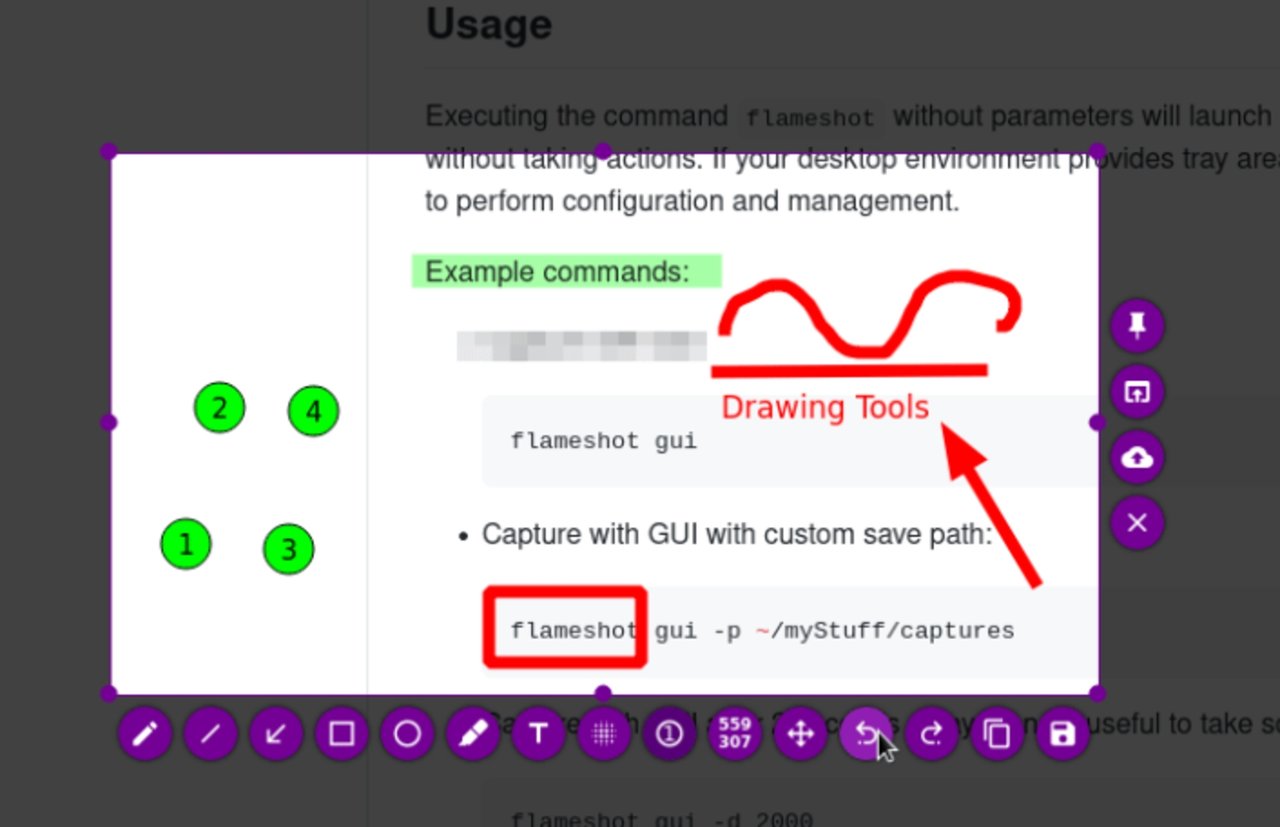 Flameshot in-app screenshot editor with annotation tools