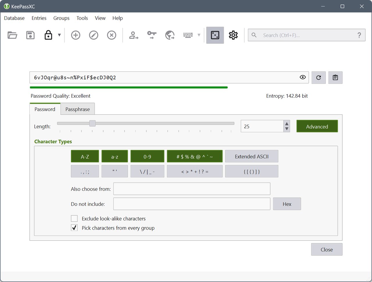 Password generator KeePassXC 高级密码生成器,含熵统计