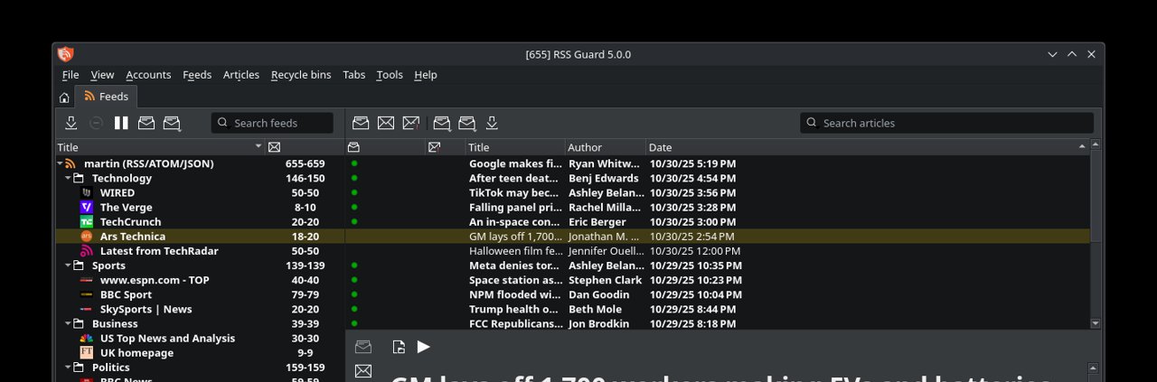 RSS Guard feed list view