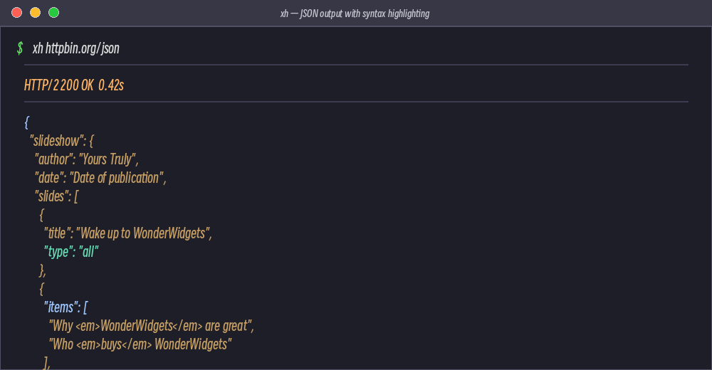 xh JSON colored output