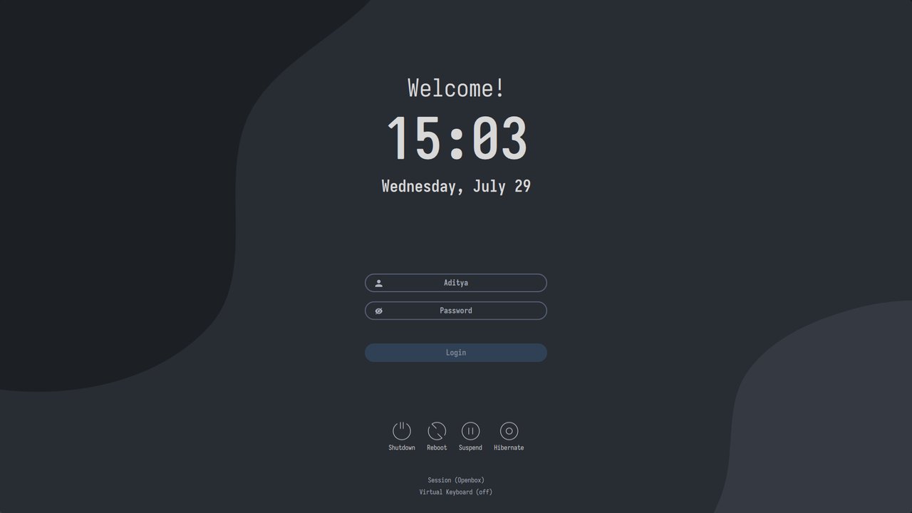 Qt6 SDDM login screen New Qt6-based SDDM login theme showing the redesigned greeting card