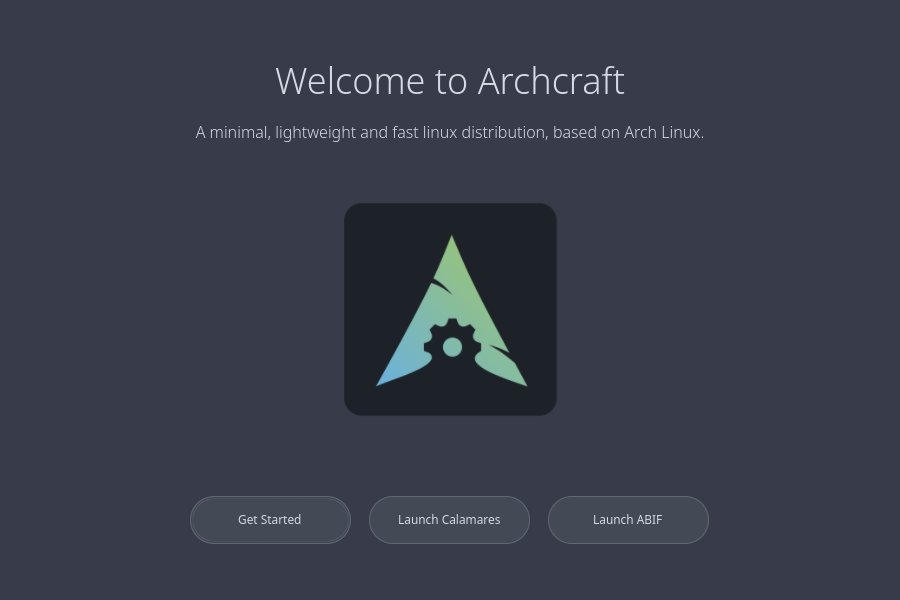 GTK4 Welcome application Archcraft GTK4 welcome application with desktop-style quick selectors