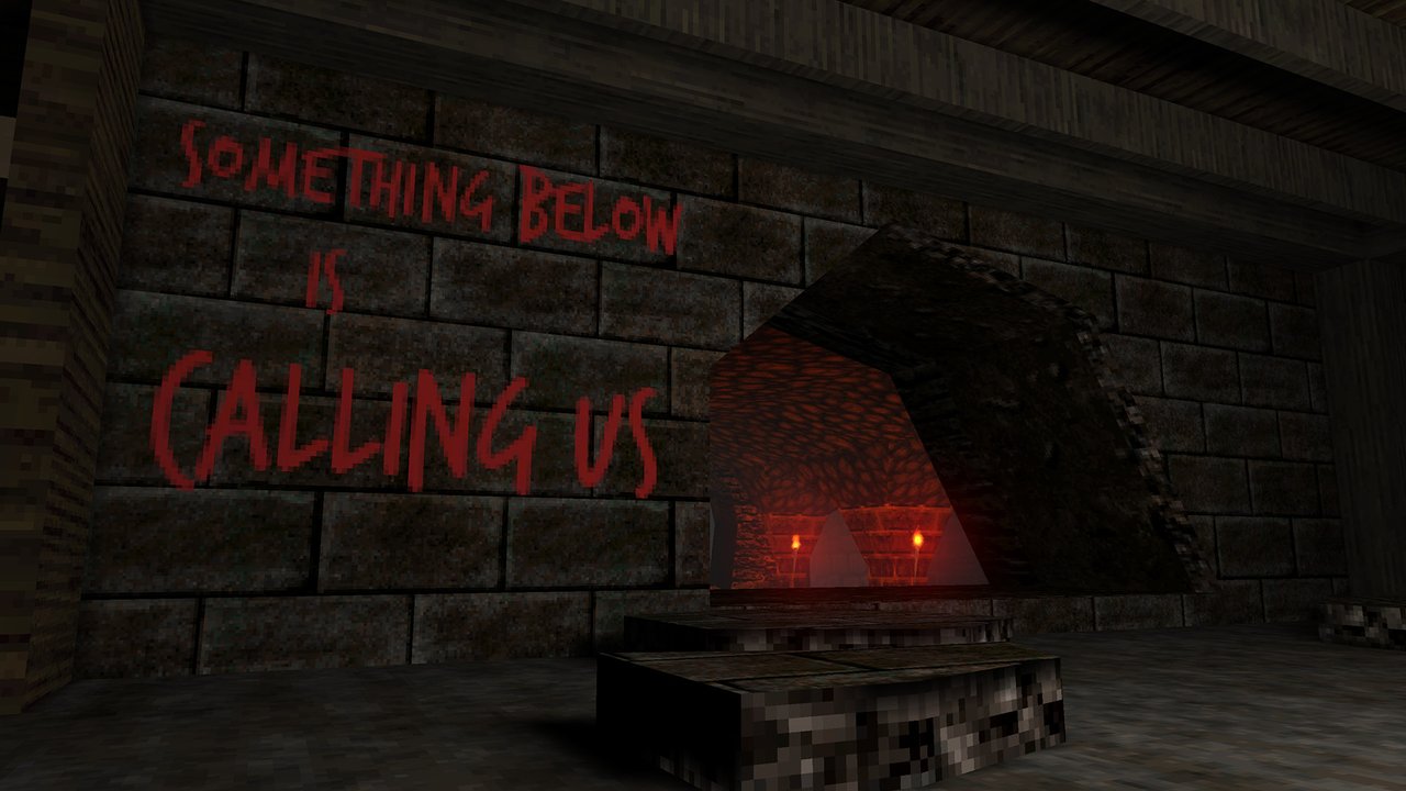 DUSK Episode 1 combat First-person gameplay of DUSK Episode 1: a stone corridor, shotgun equipped, cultists ahead