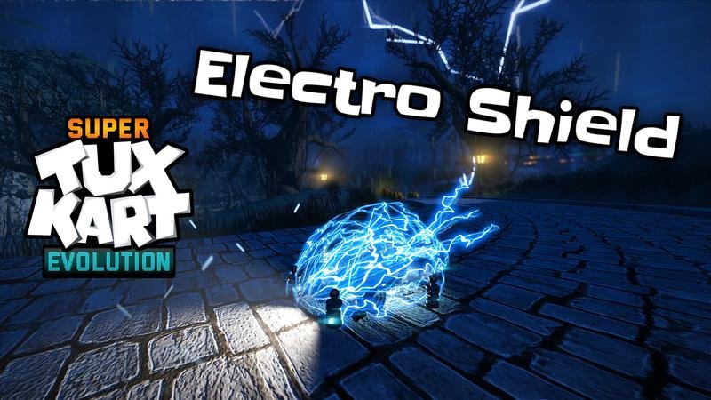 Electro-shield powerup preview The new electro-shield powerup icon as previewed for SuperTuxKart Evolution.