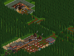 ColdIce 玩家分享的 OpenTTD 1.9 游戏画面，展示了一个繁忙的铁路枢纽，多列火车、信号与复杂的货运网络穿越地形。
