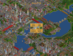经典 1920x1200 分辨率的 OpenTTD 1.4 截图，使用 OpenGFX 图形包，保留了社区维护的原版《运输大亨：豪华版》美术风格。