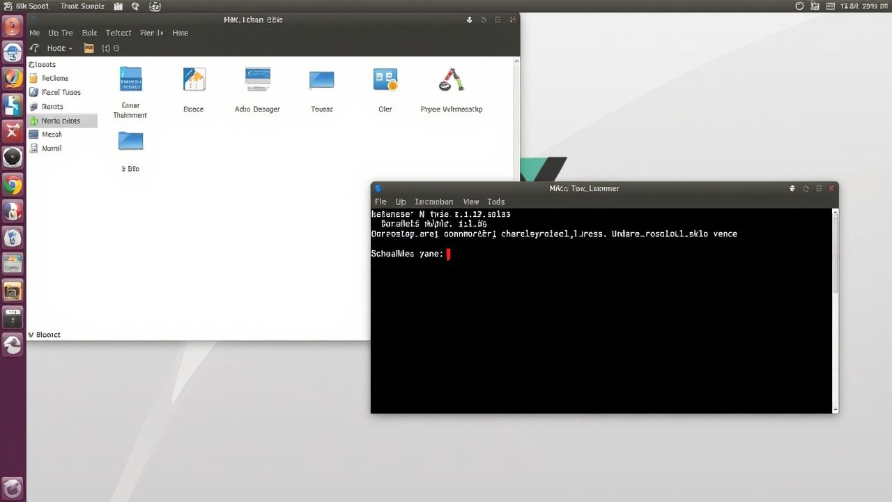 Live session: Thunar file manager + terminal AI 生成的 MX Linux 25.3 Xfce 桌面插图 — Thunar 与终端中显示内核信息 — 非官方截图