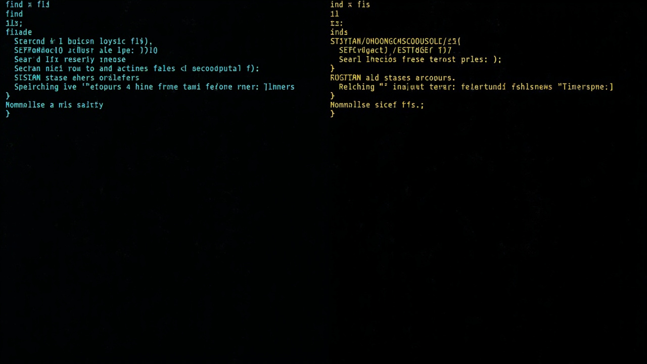 fd vs find syntax (AI-generated illustration) AI-generated comparison of find vs fd command syntax for finding TypeScript config files