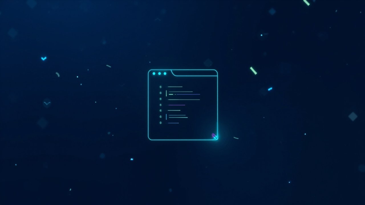 One config file, full control AI-generated illustration of a dark code editor window with abstract syntax-highlighted line patterns — abstract representation of Ghostty's config-file workflow