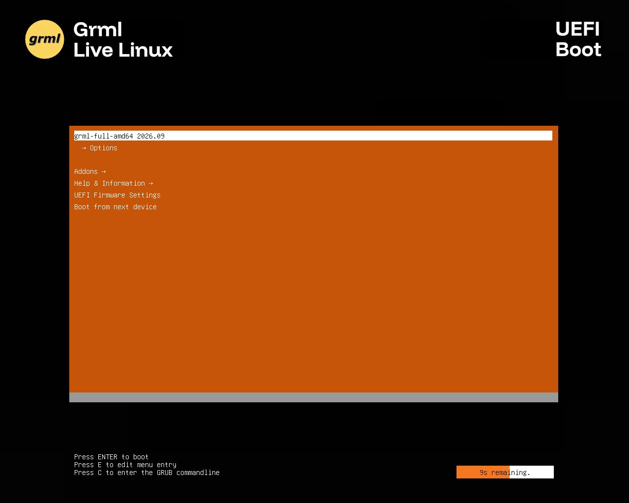 Grml 2026.09 EFI 启动画面