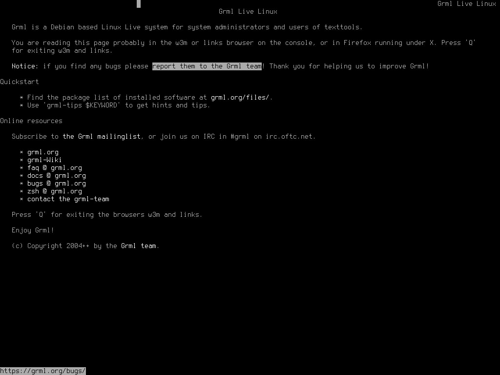 Grml 控制台通过 framebuffer 设备运行 grml-info 与 zsh