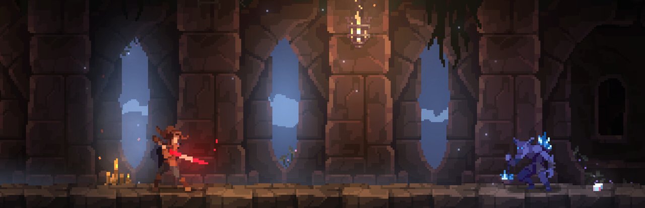 Divinum library hero — a hooded female warrior Fjør on a moody northern island, official Steam header artwork