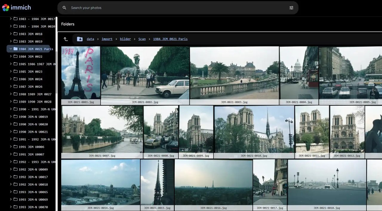 Immich web interface showing the folder view browsing an external photo library