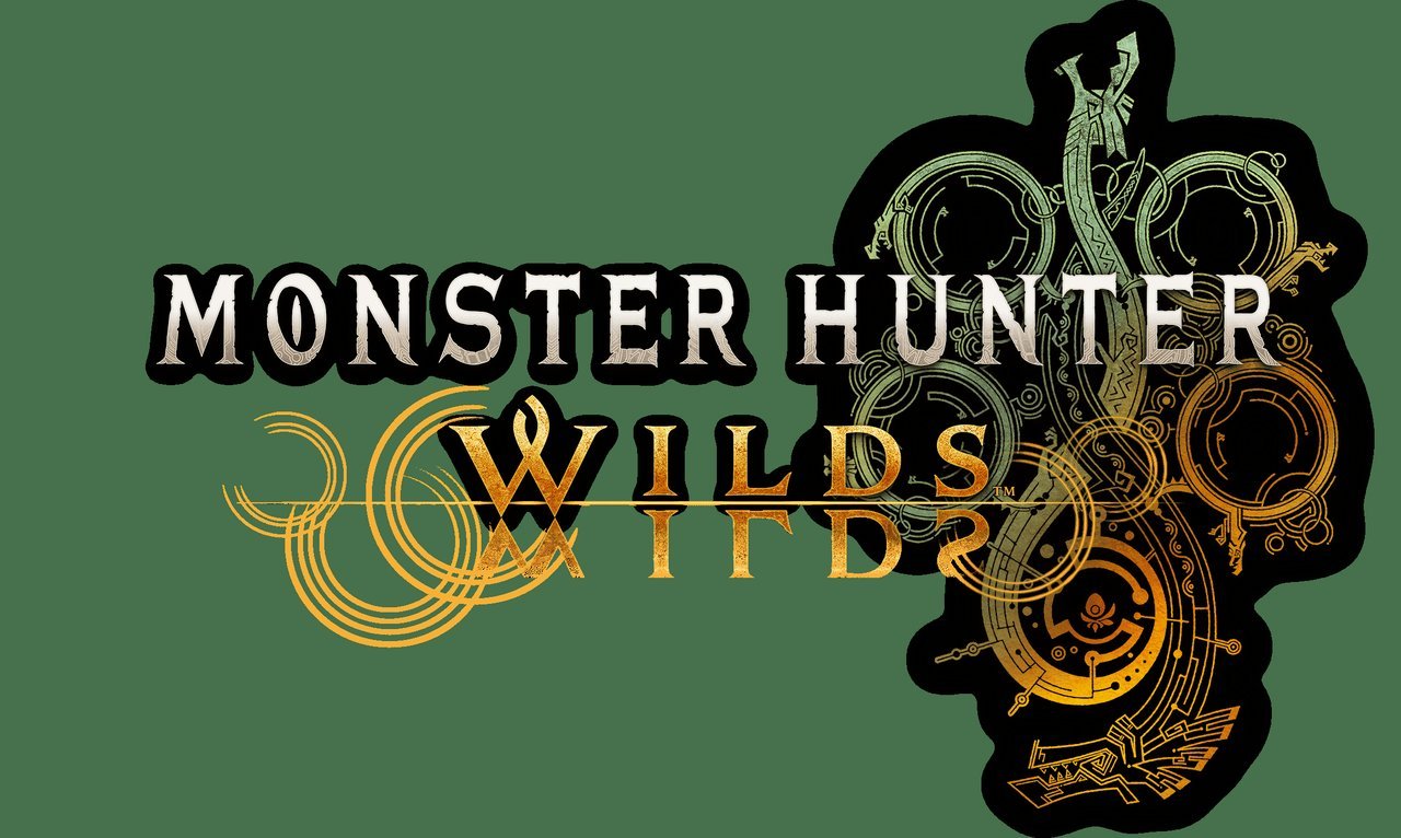 Capcom 官方《怪物猎人荒野》主视觉图,深绿背景上的标题 Logo