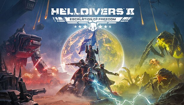 Helldivers 2 Steam store capsule image showing the game's logo and key art as shown on the store page.