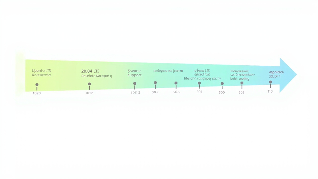 AI-generated infographic showing two horizontal timelines comparing Ubuntu 26.04 LTS (5-year support, green) with Ubuntu 26.10 (9-month support, blue).