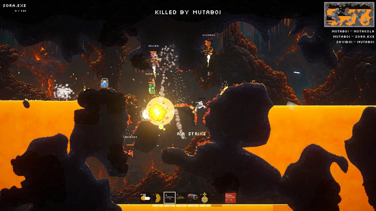 Tunnels and standing water cut through a dark Dunes map In-game screenshot showing a Dirtling firing across a caverned Dunes map with tunnels and standing water.
