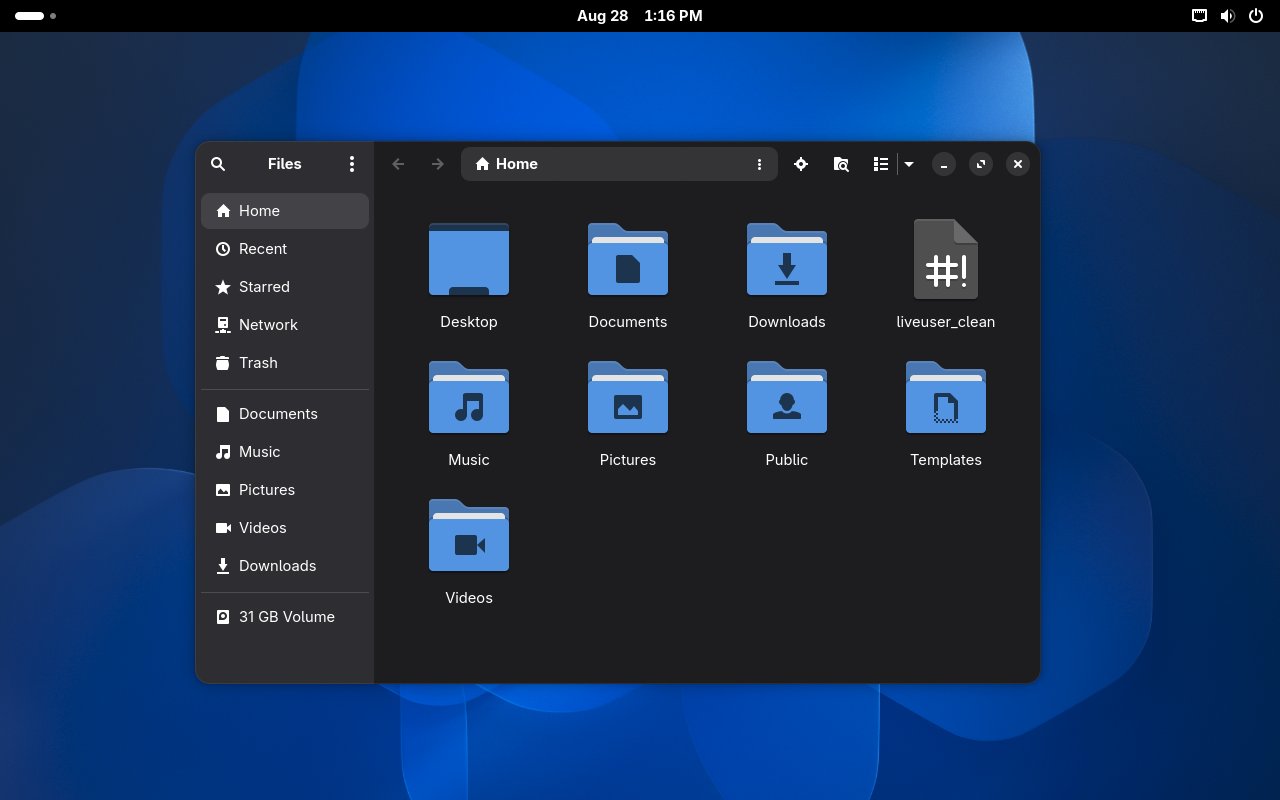 GNOME edition — clean and direct Nobara 44 GNOME 版桌面,以任务为中心的简洁布局