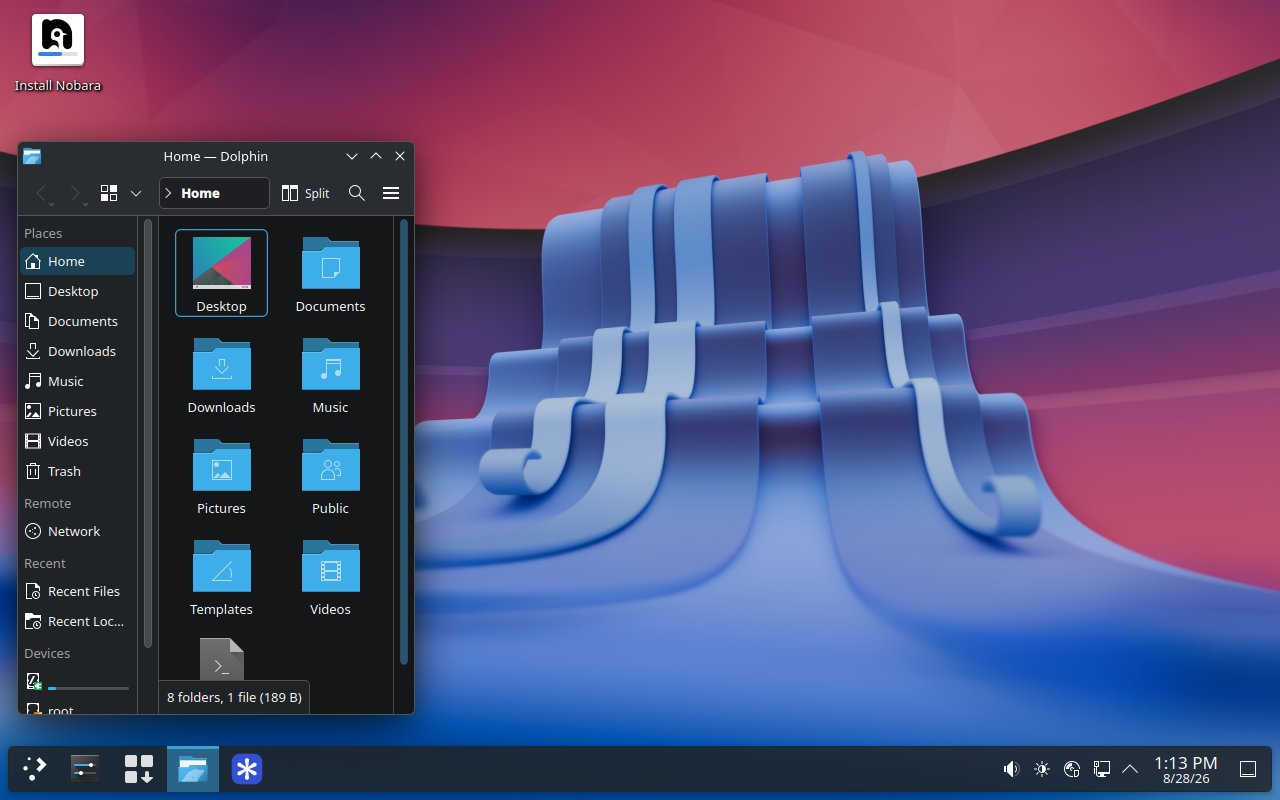 KDE edition — full-control desktop Nobara 44 KDE 版桌面,传统可定制的面板、部件与快捷键布局