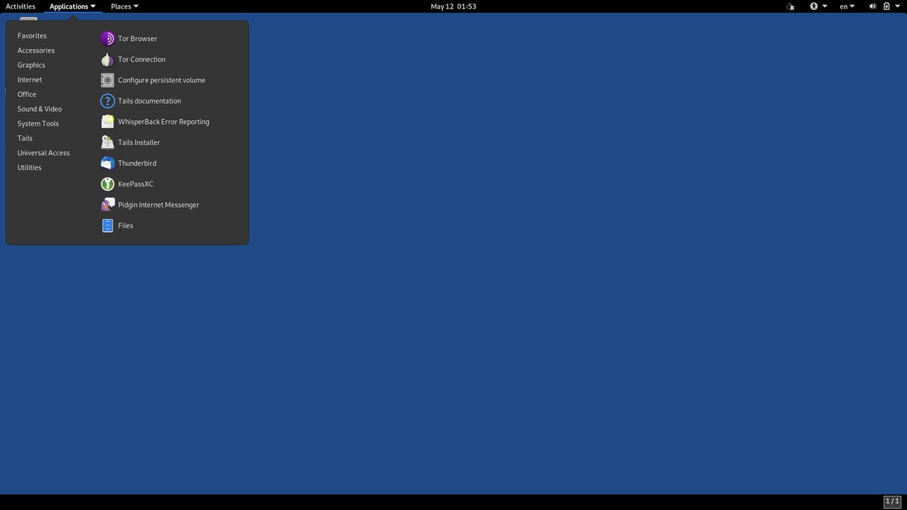 Tails 7 应用菜单:Tor Browser、Thunderbird、OnionShare、KeePassXC 等(© DistroWatch)。