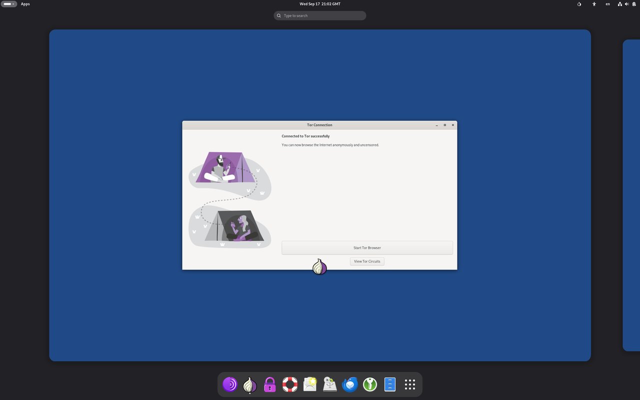 Tails 7.0 桌面截图:GNOME Shell 工作区与 Tor Browser 欢迎页(© DistroWatch)。